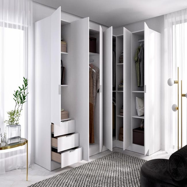 Vente-unique - Dressing d'angle avec Rideau et 1 Porte - avec Miroir - L231  cm - Blanc et Gris - Bertrand : : Cuisine et Maison
