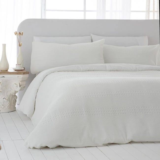 COTTON ARTean - Funda nórdica ASCAIN bordada percal algodón beige natural cama  180