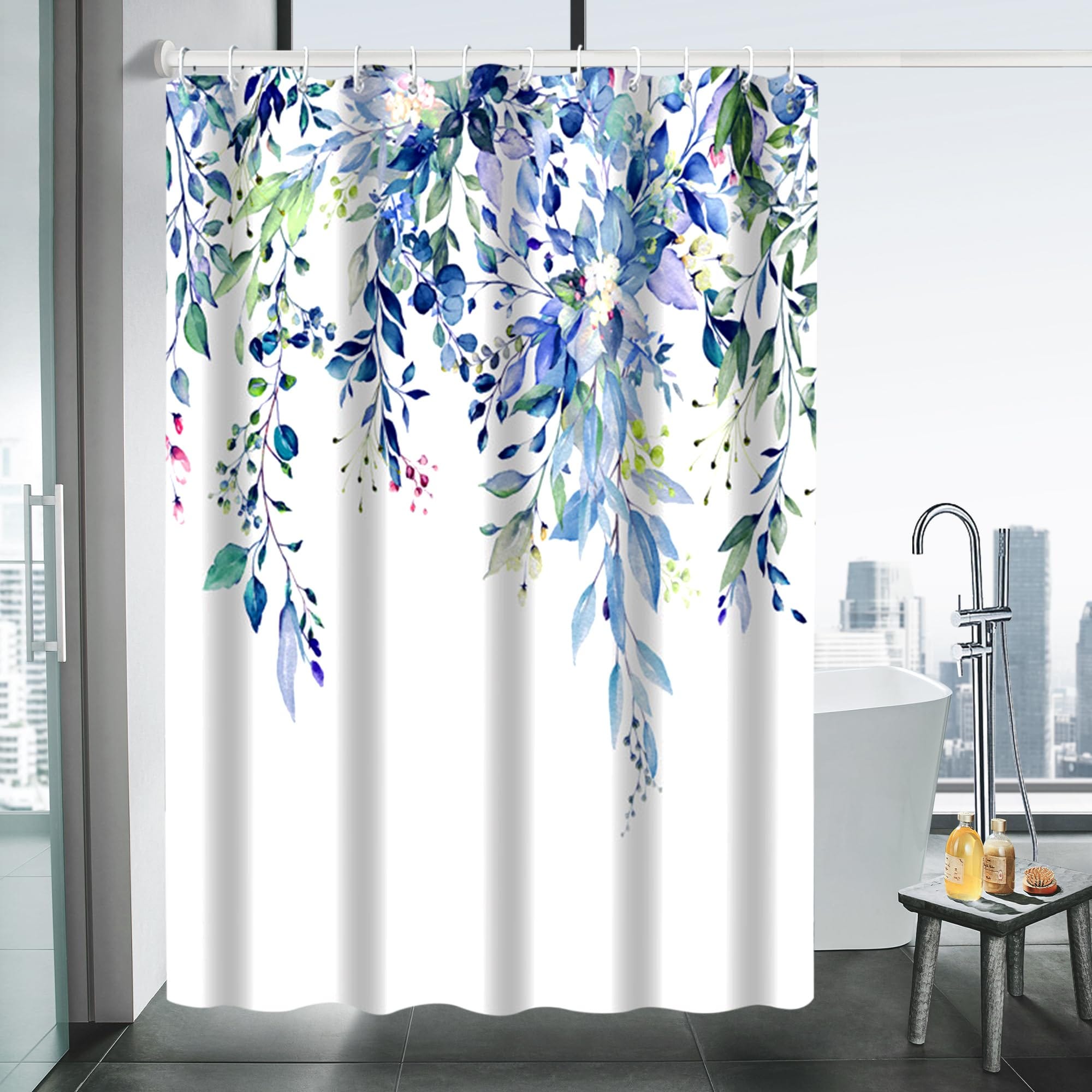 Rideau de Douche Anti-moisissure 100% Polyester Rideaux de Salle de Bain  imperméables Rideau de Douche Floral Paysage avec 12 Crochets, 180 x 180 cm