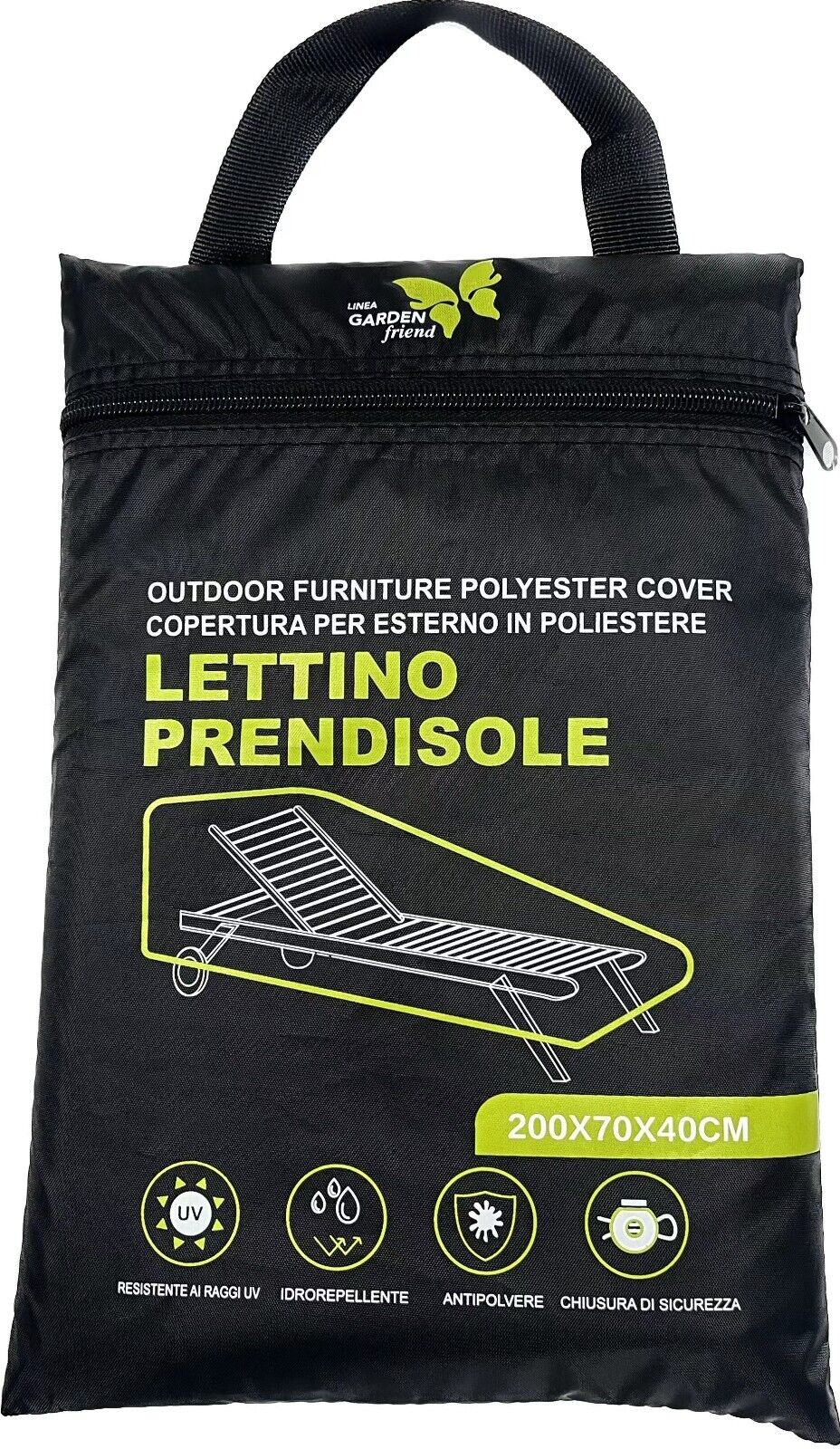 GARDEN FRIEND Copertura protettiva nera 200x70x40 cm per lettino prendisole  in 210D Oxford PU resistente all'acqua