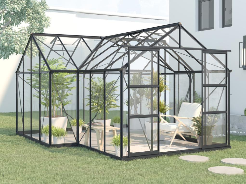 Serre de jardin orangerie en verre trempé 15,5 m² - Anthracite