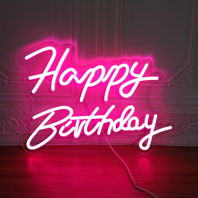 Panneau néon joyeux anniversaire 43x31cm, panneau lumineux pour décoration  de fête d'anniversaire, alimenté par USB, cadeau pour enfants, rose