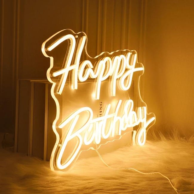 Signe néon joyeux anniversaire, lumière Led néon pour toile de fond,  décoration de fête d'anniversaire, blanc, 43x31cm