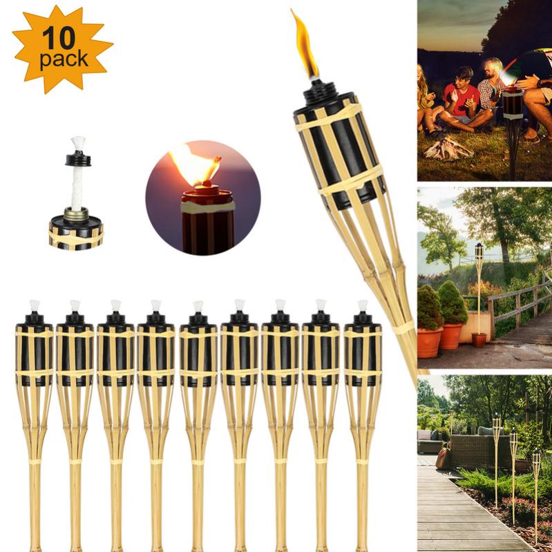 Torche de jardin pour l'extérieur Set de 10 Torche de Bambou avec Mèche ...