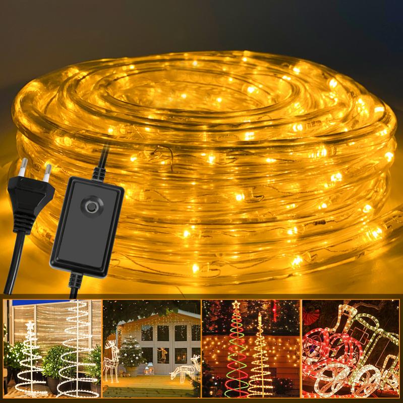 Tubo Luminoso Esterno 30m Con 300 LED RGB - IP44, Telecomando, 8 Modalità, Timer - Per Natale, Feste, Giardino (Bianco Caldo)