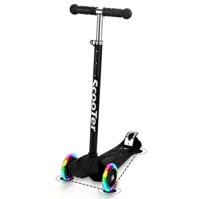 Trottinette Scooter à 3 LED Roues Lumineuse Hauteur Réglable