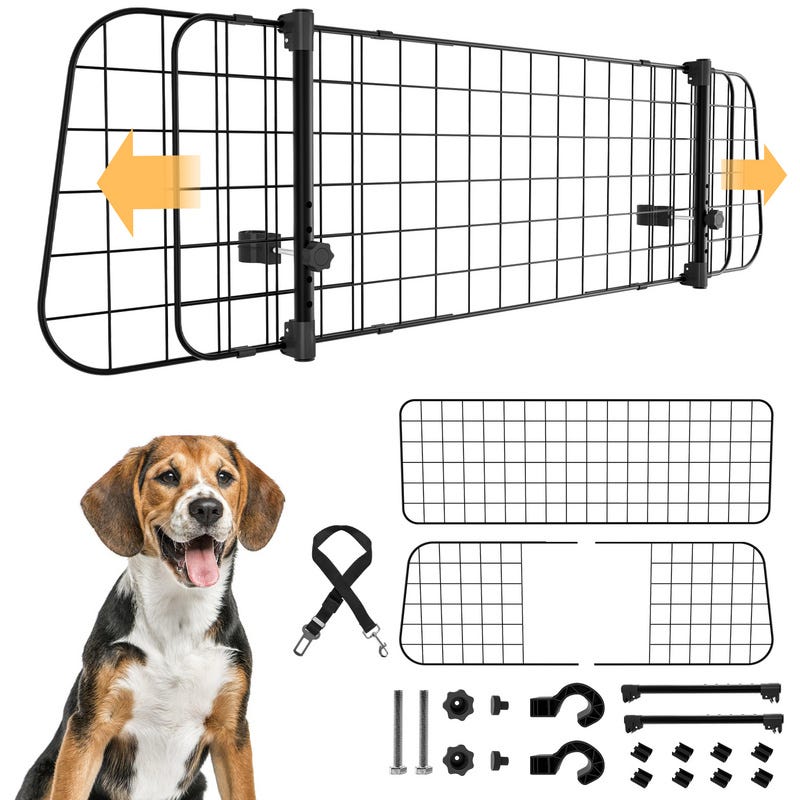 Grille pour chien voiture barrière universelle largeur réglable kit complet  installation 90-145 cm réglable noir
