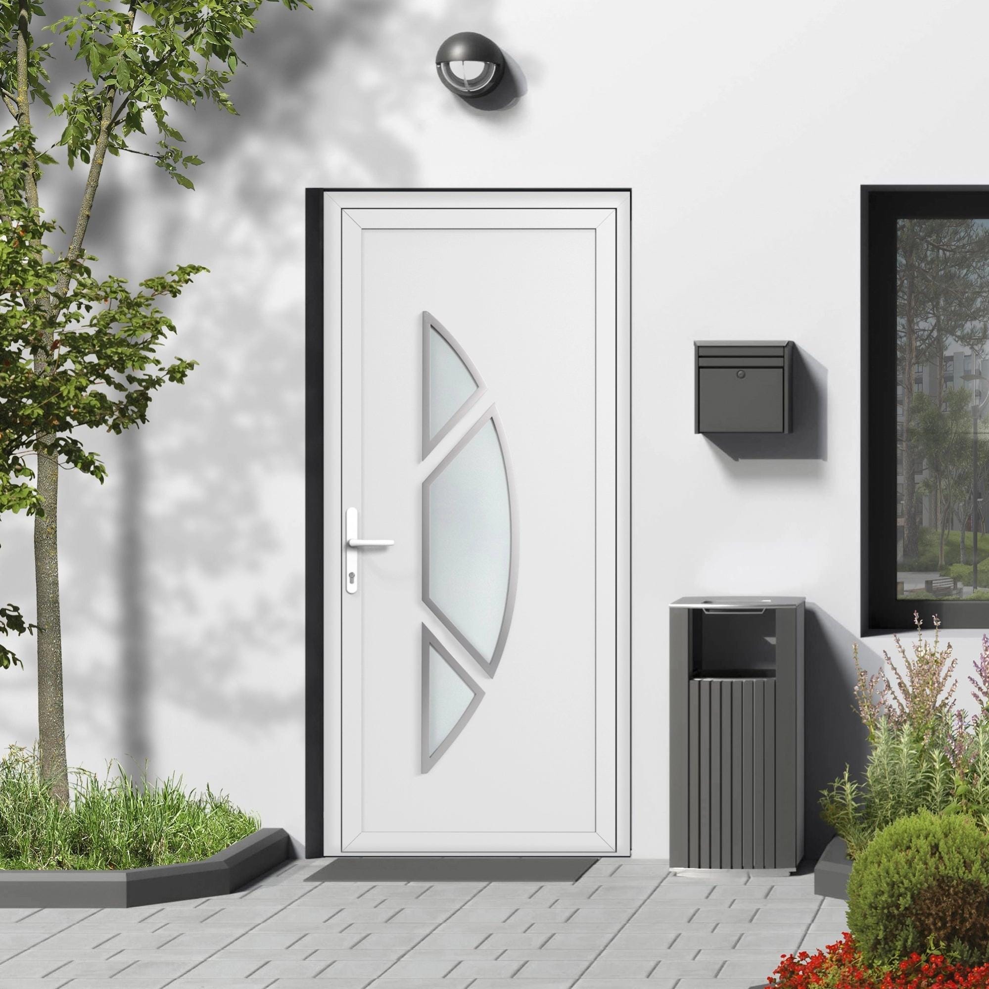 Porte D entr e Vitr e PVC Blanc 3 Carreaux Demi Lune Vitrage Satin porte-d-entr-e-vitr-e-pvc-blanc-3-carreaux-demi-lune-vitrage-satin