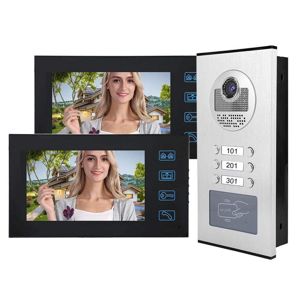 Videoportero con 2 monitores - kit de vigilancia con pantalla LCD HD de 7  pulgadas