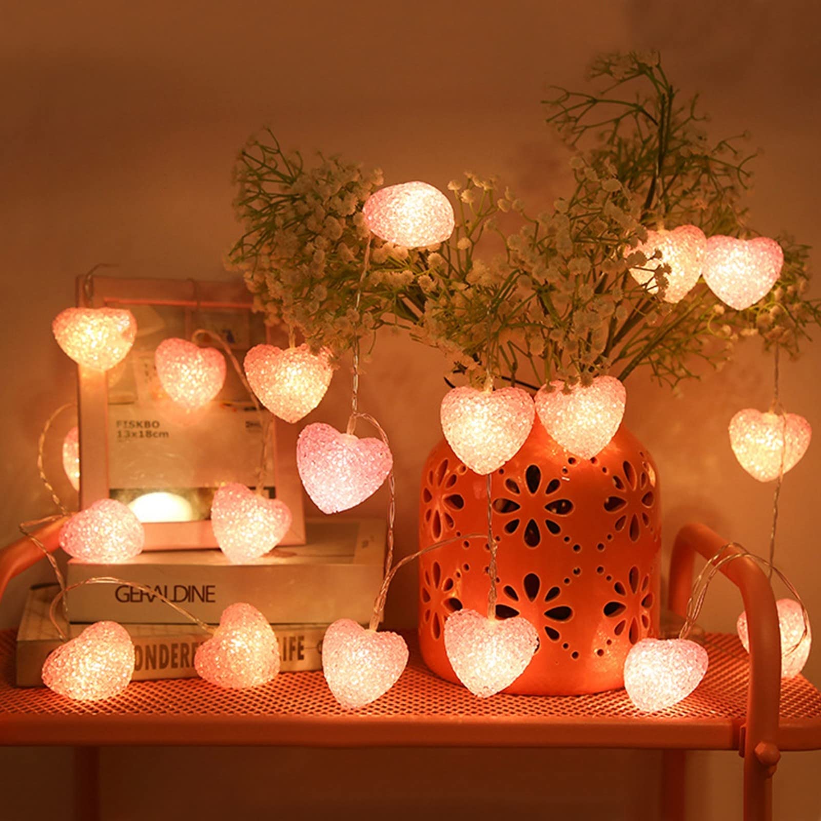 Guirlande Lumineuse Saint Valentin, 6m - 40 LED Guirlande Lumineuse Coeur  Rose, Lumières Coeur Scintillant USB pour Mariage DIY Fête Intérieure