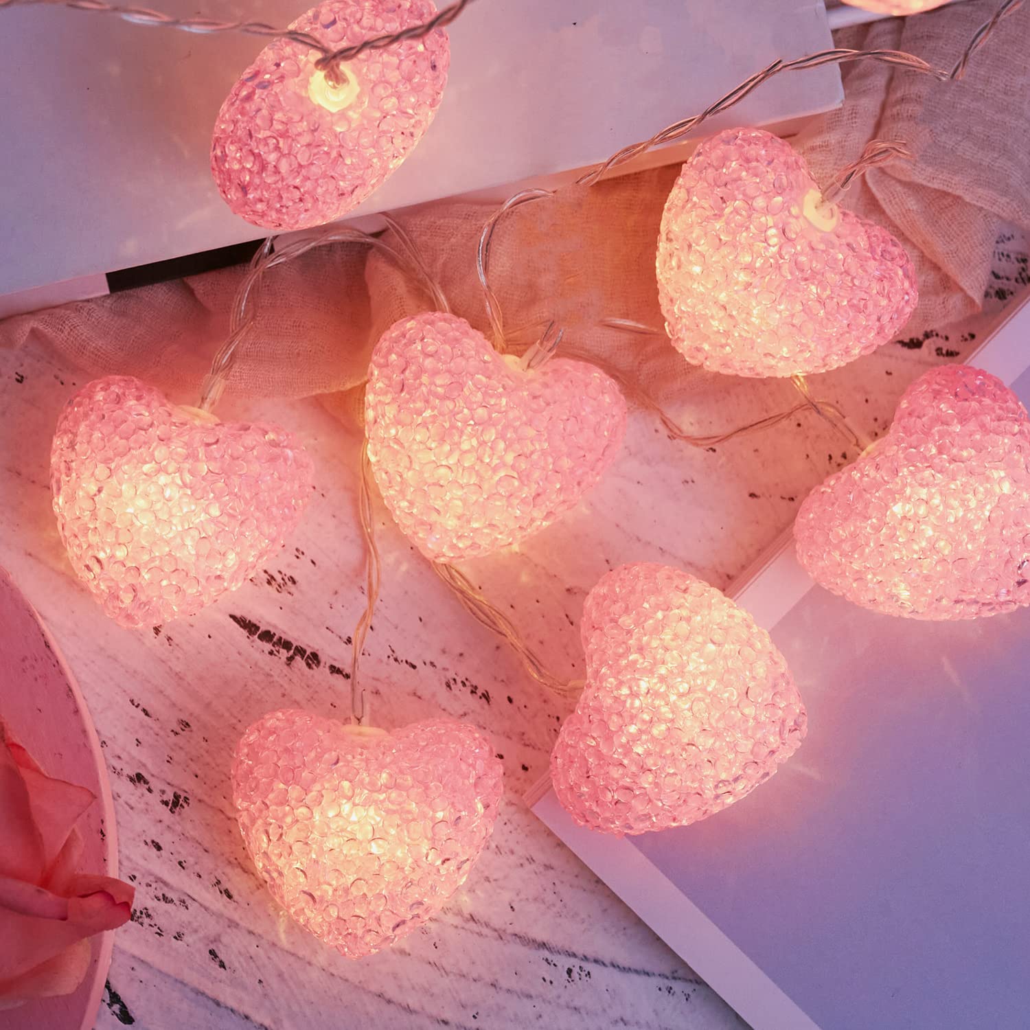 Guirlande Lumineuse Saint Valentin, 3m - 20 LED Guirlande Lumineuse Coeur  Rose, Lumières Coeur Scintillant USB pour Mariage DIY Fête Intérieure