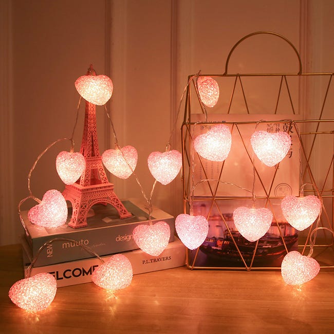 Décorations de Saint Valentin Guirlande Lumineuse, 3m - 20 LED Guirlande  Lumineuse Coeur Rouge, Lumières Coeur Scintillantes USB