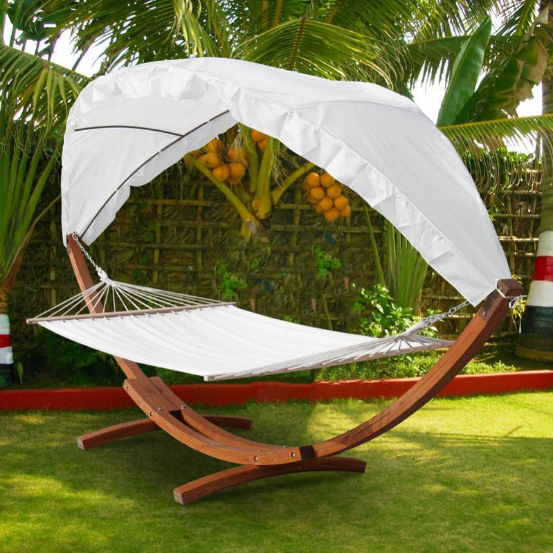 Hamac Avec Cadre En Bois, Hamac Avec Cadre Et Auvent Pour 2 Personnes Pour Jardin Et Terrasse