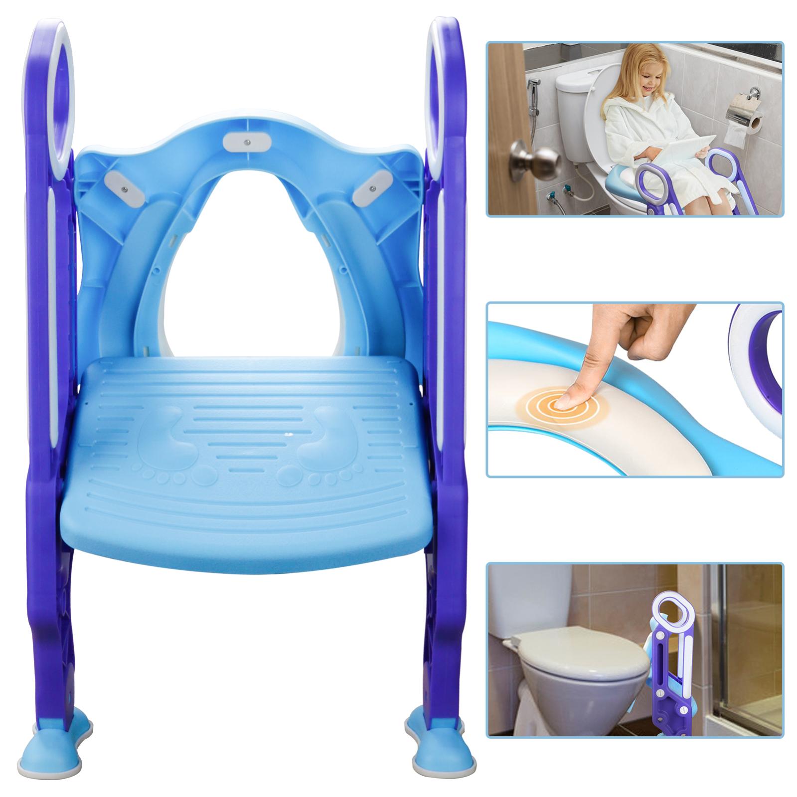 KIDIZ Siège De Toilette Enfant Avec Escalier Et Poignées - Réducteur Pliable Réglable En Hauteur, Gris