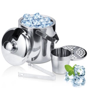 Seau à Glace Avec Pince En Acier Inoxydable - Effet Martelé Noir - Élégant Pour Bar Et Réceptions