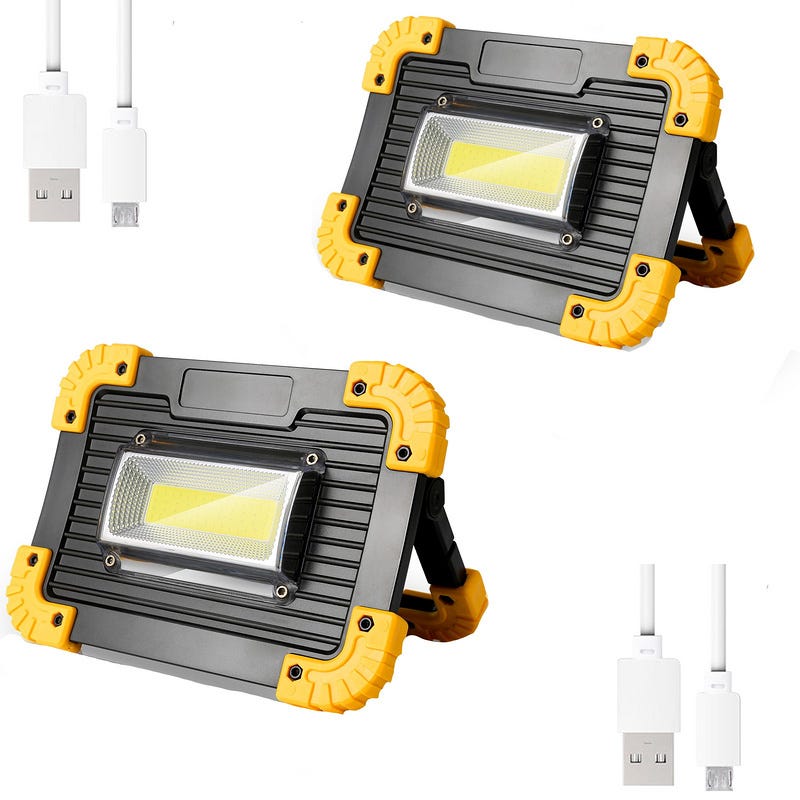 Projecteur LED Rechargeable 30W Projecteur Chantier Lumière de Travail 4  Modes LED USB(2 pack)