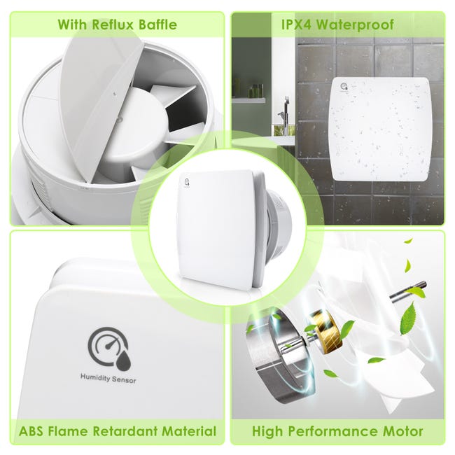 Ventilateur de salle de bain capteur d'humidité minuterie de ventilateur  100mm ventilateur mural toilette