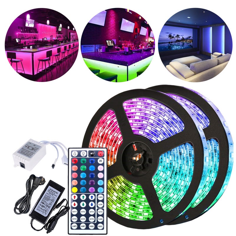 2m Ensemble de bande LED, bande LED RGB 5050 SMD, bande LED 60 LED, LED non  étanche (IP20), avec télécommande 44 boutons