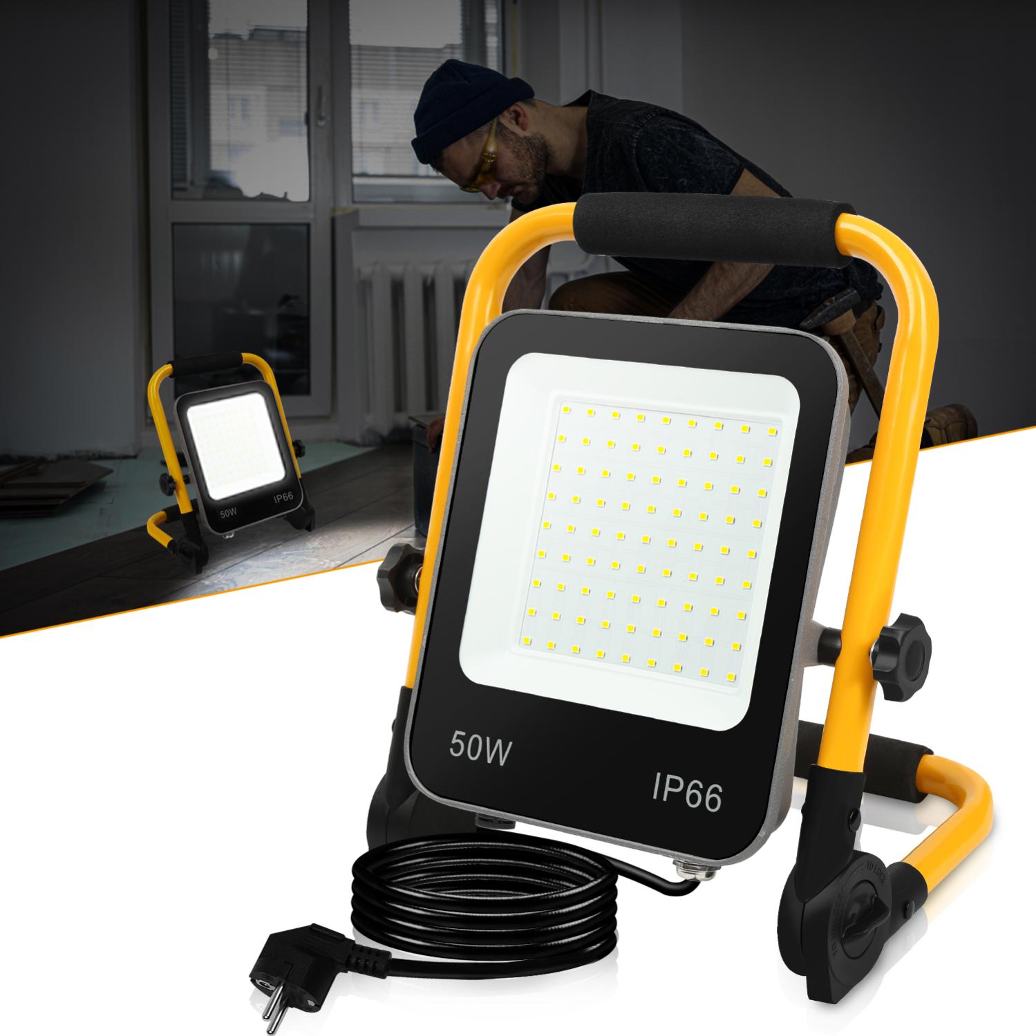 Projecteur LED avec Jaune trépied 50W Projecteur Extérieur avec prise