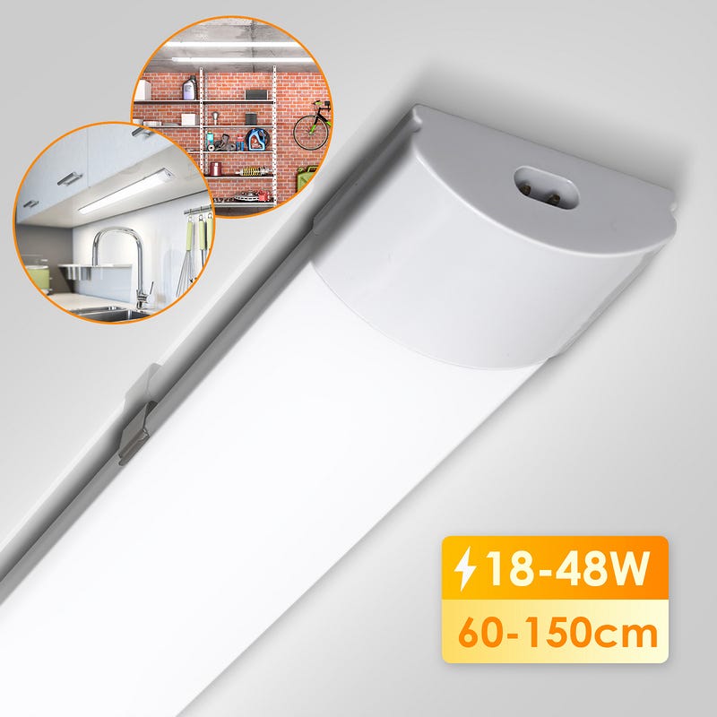 LED Luminaire pour locaux humides Blanc neutre Atelier Plafonnier Garage  150cm 48W
