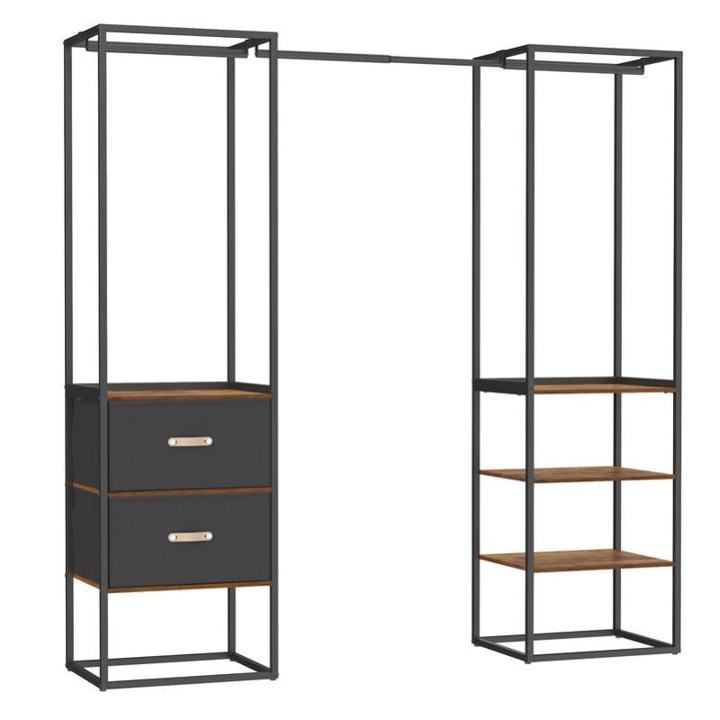 Penderie, Armoire Ouverte, avec 1 Tringle Extensible, 2 Tiroirs et 4