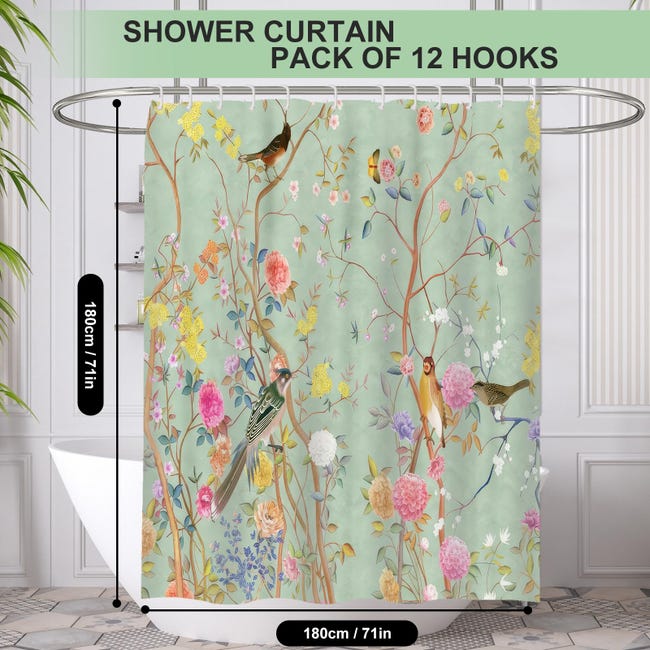 Rideau de douche personnalisé feuille verte fraîche fleur salle de bain  rideau de douche épaissie Polyester ceinture crochet rideau de douche  anti-moisissure