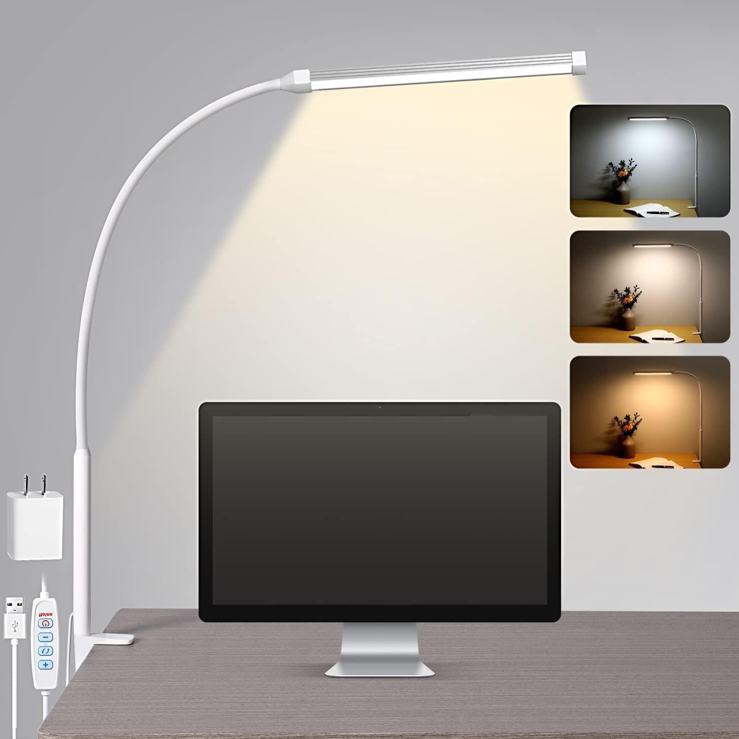 Lampe à pince en aluminium, lampe de lecture LED à col de cygne flexible à  360