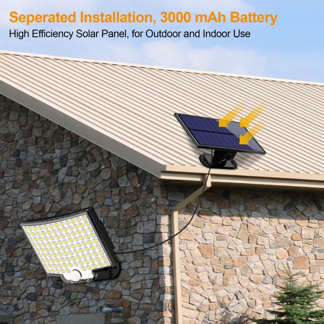 MPJ Lampes solaires d'extérieur 106 LED avec détecteur de mouvement,  étanchéité IP65, angle d'éclairage 120 °, applique murale solaire pour  jardin avec câble de 5 m : : Luminaires et Éclairage