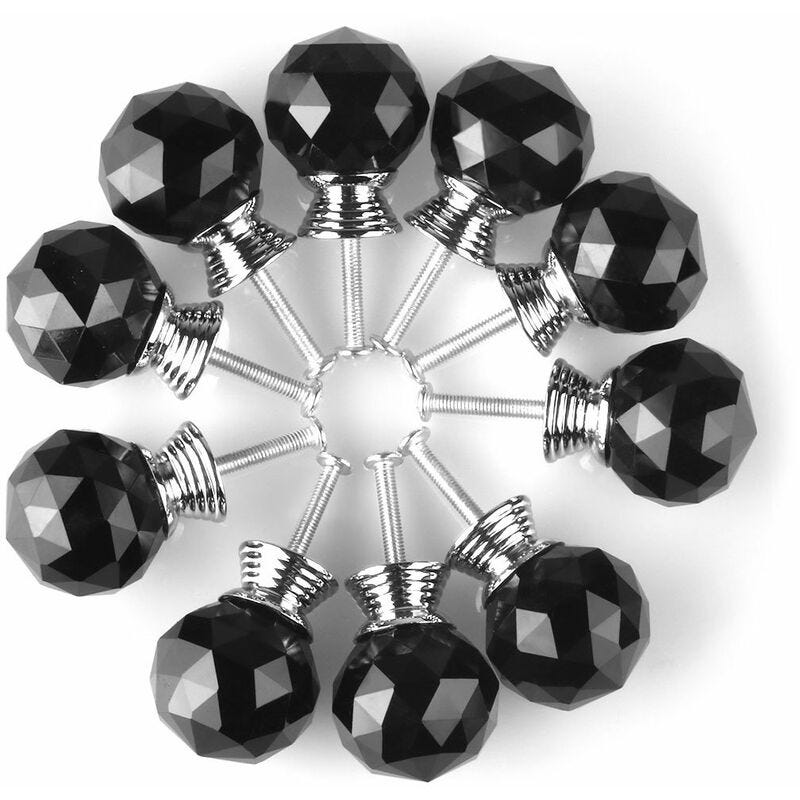 Ensemble de 10 poignées de bouton de porte diamètre 30mm boutons de meuble  en cristal noir boutons ronds en verre décoration de tiroir de pl