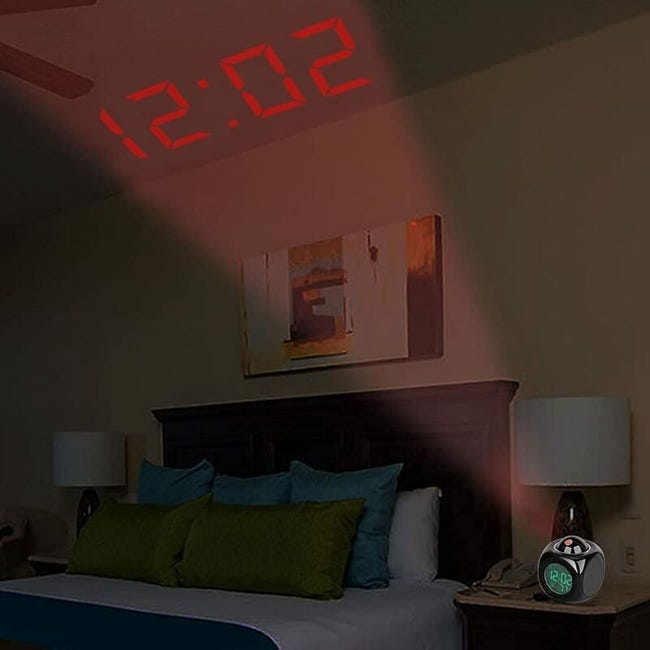 Horloge de Projection, Réveil à Projection Plafond Horloge Digitale avec  Affichage de l'heure de la température intérieure，Réveil paresseux