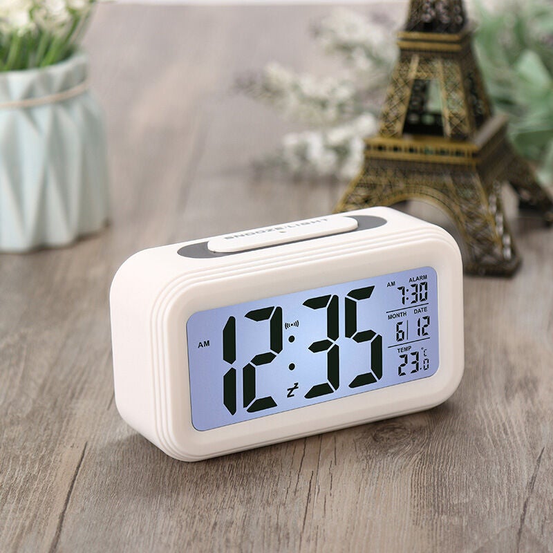 Réveil Numérique,Réveil Digital Horloge Murale Réveil LED Digital Grand  Ecran avec Date,pour Maison Bureauil Numérique 13.64.67.5cm(Blanc)