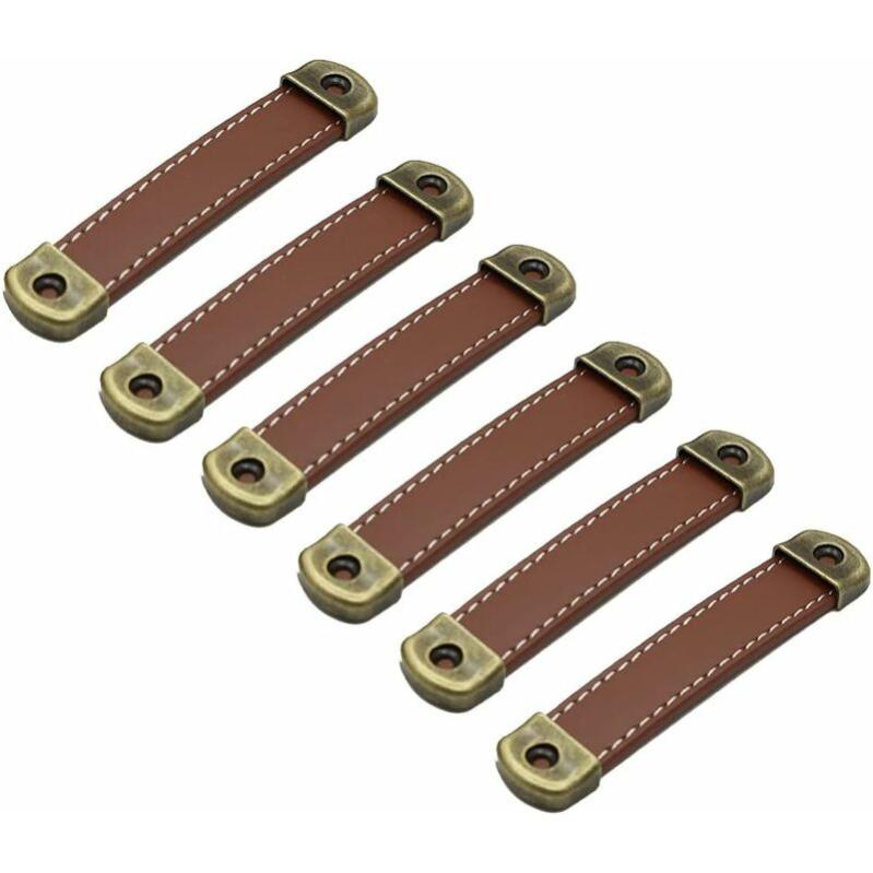 Lot de 6 poignées en cuir Poignées de meubles vintage en cuirPoignées