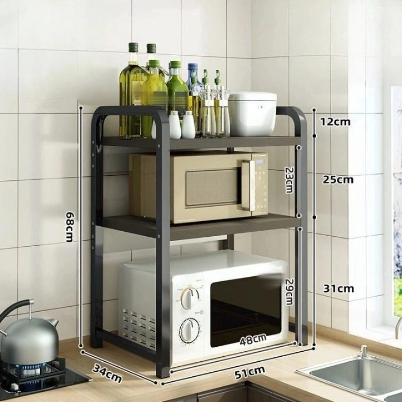 Étagère de cuisine 3 niveaux pour micro-ondes, rangement domestique et  support d'ustensiles de cuisine, Carré, Noir
