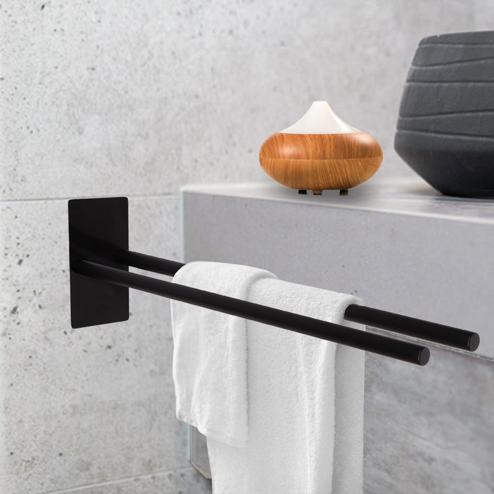 Porte-serviettes noir auto-adhésif à Double bras, en acier inoxydable 304, sans  perçage, pour salle de bain, cuisine