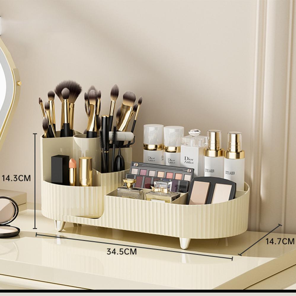 Porte-Crayons Rotatif 360° - 11 Compartiments - Organisation Bureau Ou Maquillage - Blanc Laiteux