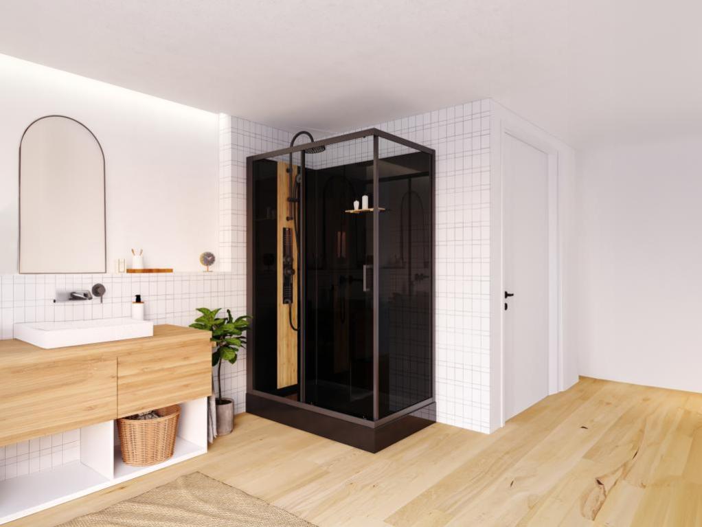 Cabine de douche hydromassante rectangulaire avec bambou - Installation