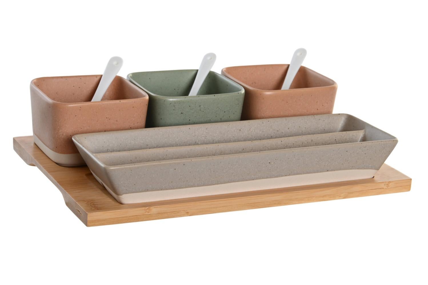 MARAJAH Set apéritif 4 coupelles en Porcelaine sur Plateau en Bambou