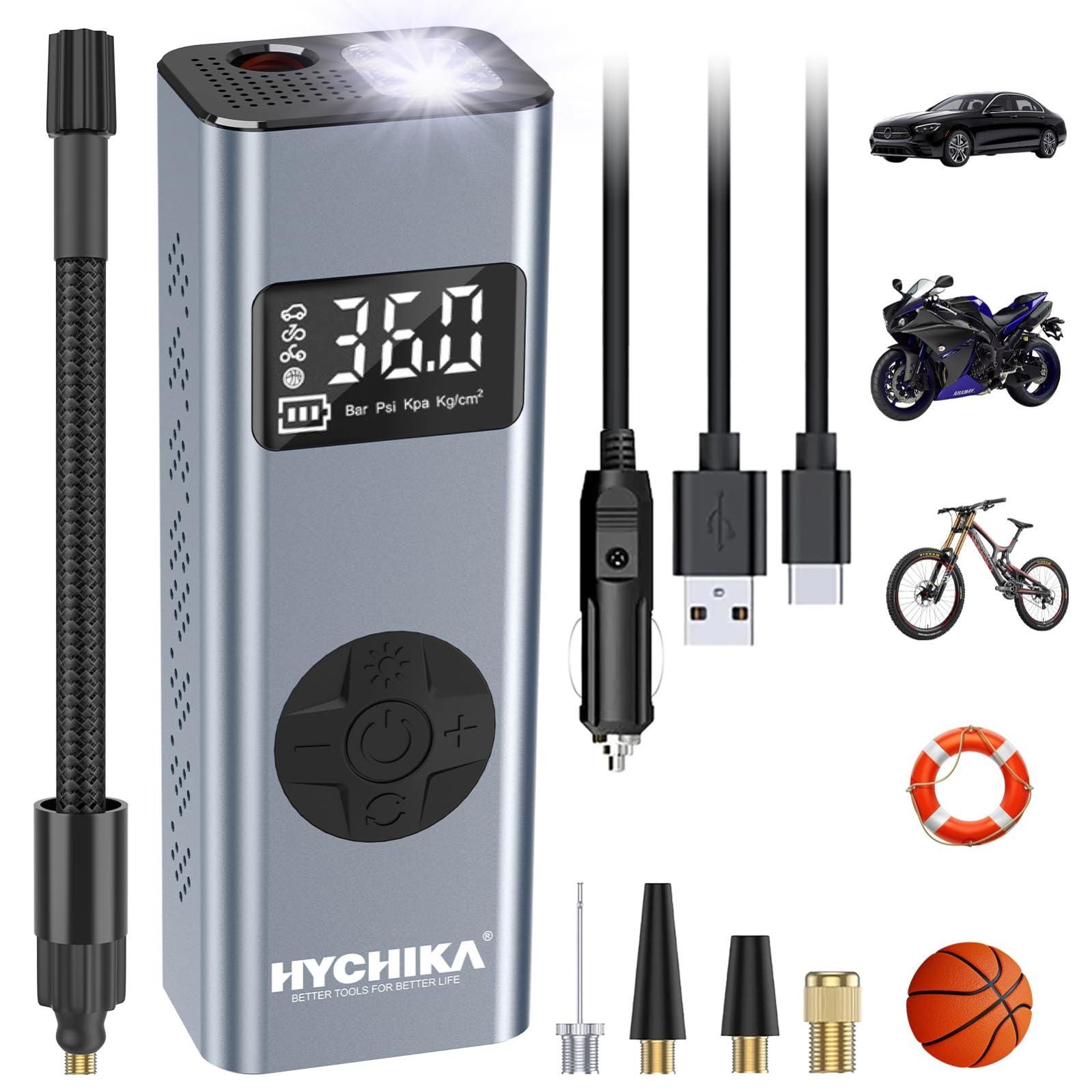 Gonfleur Pneus Voiture 6000mAh - Compresseur Air Portable Avec LED Et Affichage Digital - Pompe Vélo Électrique
