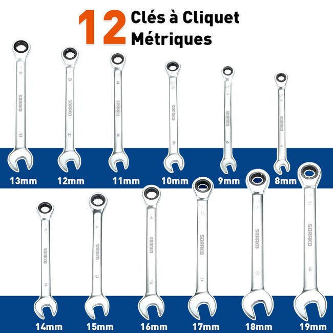 CLE MIXTE A CLIQUET ACIER CHROME VANADUIM 16 MM