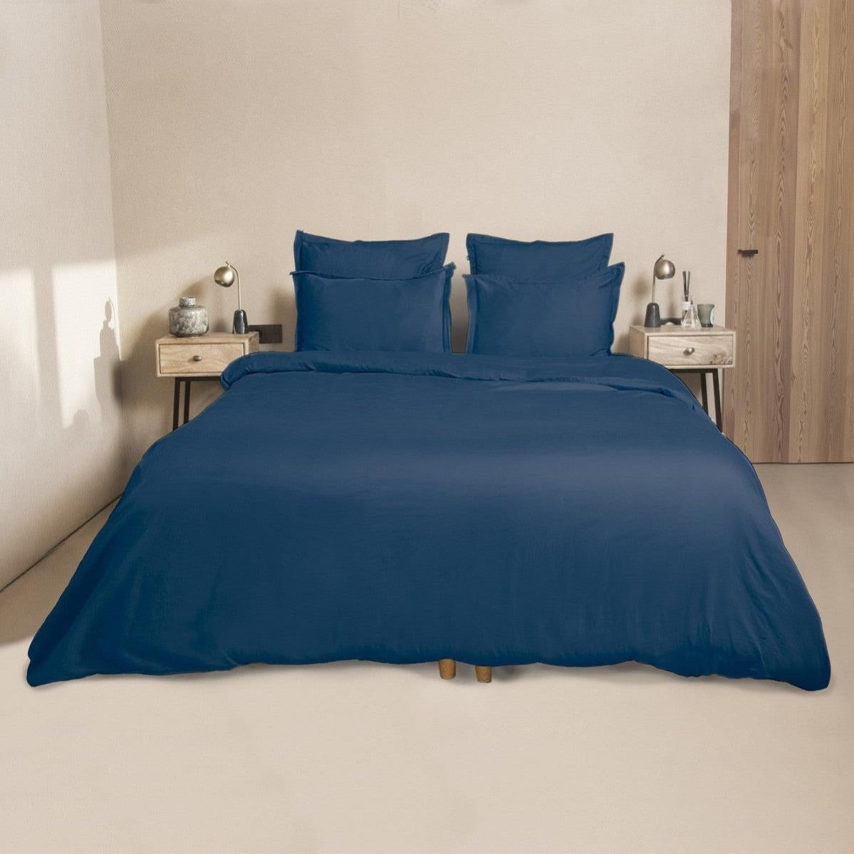 Housse de couette 260x240 satin de coton bleu indigo | Leroy Merlin
