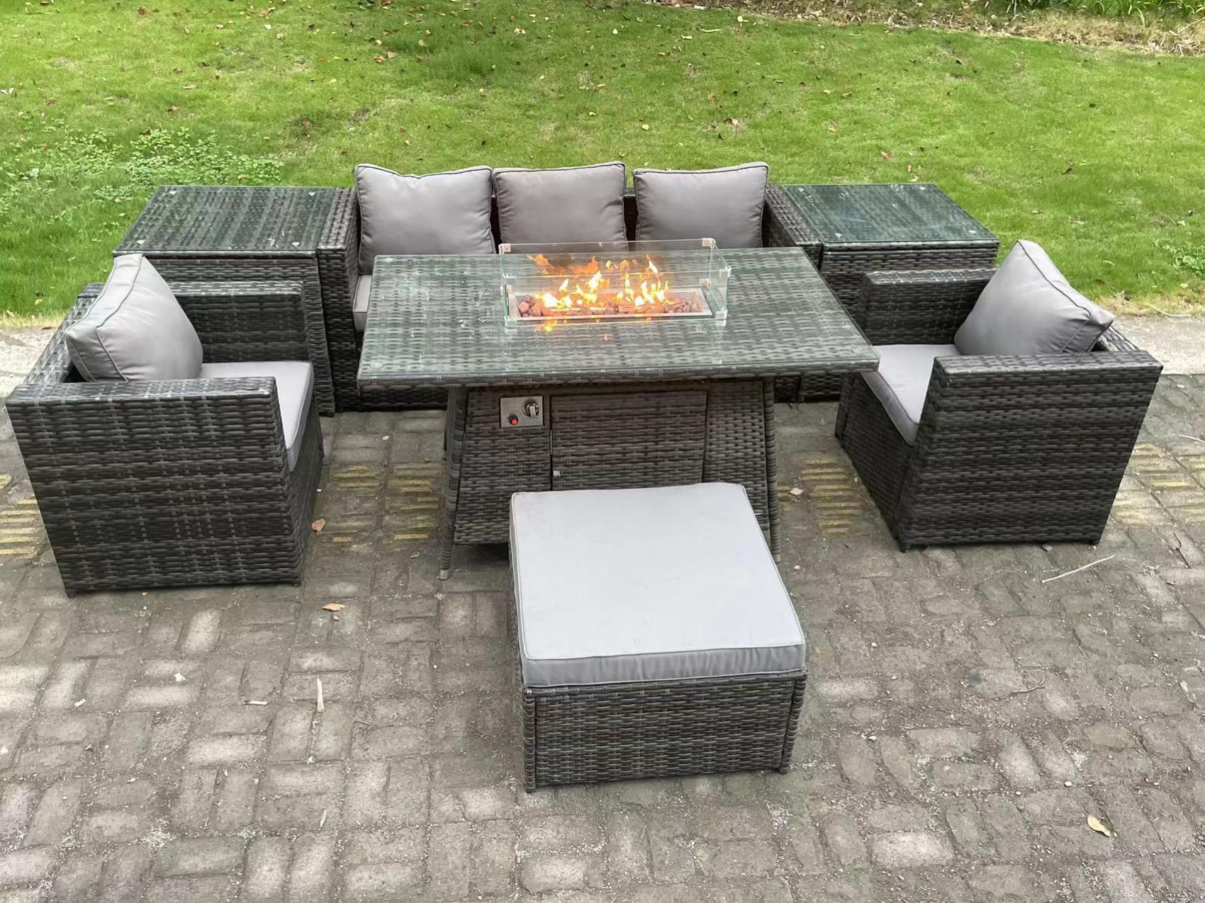 Fimous 6 Places Outdoor Pe Rotin Garden Furniture Set Foyer À Gaz Table À Manger Chauffage À Gaz