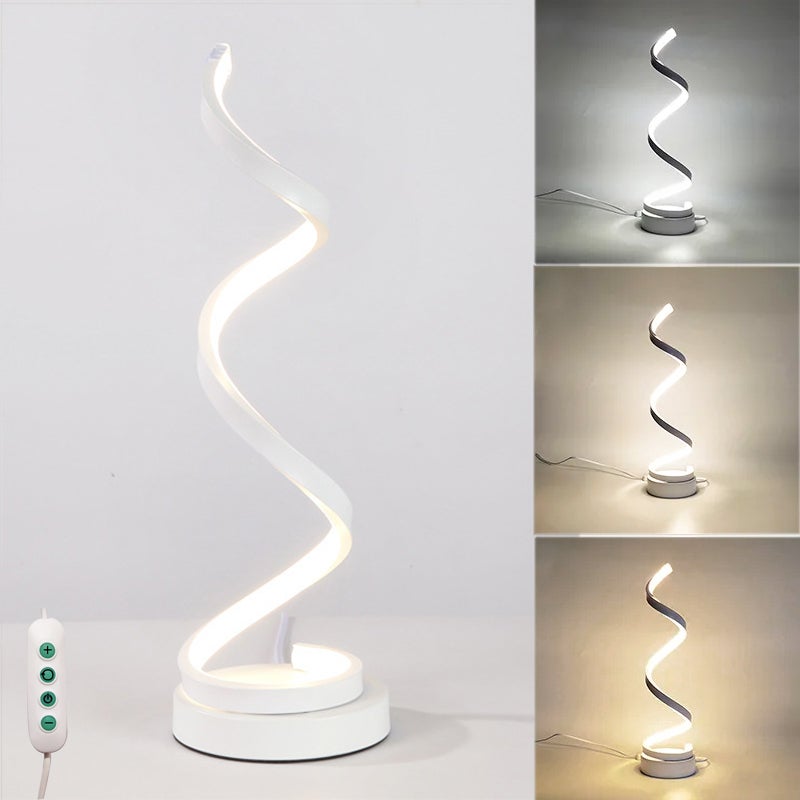 Lampada da tavolo moderna a spirale, lampada da tavolo a LED dimmerabile  con opzioni in 3 colori, lampada da tavolo USB, lampada da comodino, bianca