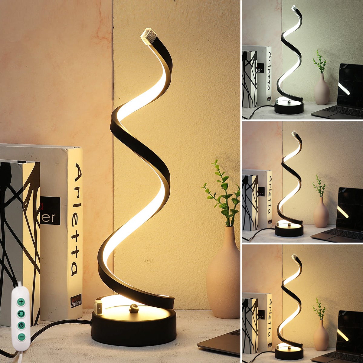 Lampe de Table en spirale moderne, options de 3 couleurs, Lampe de Table LED à intensité variable, Lampe de bureau USB, Lampe de Table de chevet