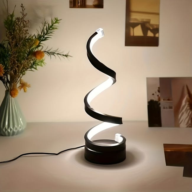 Lampada da tavolo moderna a spirale, lampada da tavolo a LED dimmerabile  con opzioni in 3 colori, lampada da comodino con lampada da scrivania USB