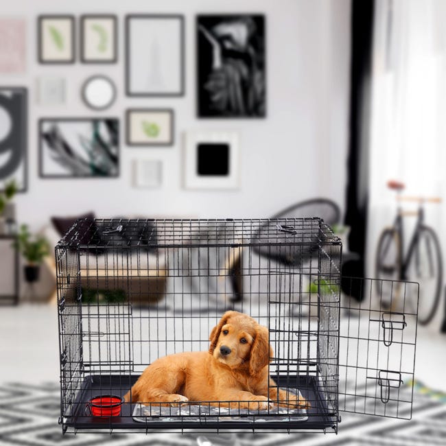 Cage pour chien 92,5 x 60 x 66 cm Caisse de transport pour chien voiture  pliable Caisse de transport pour chien pliable L Noir
