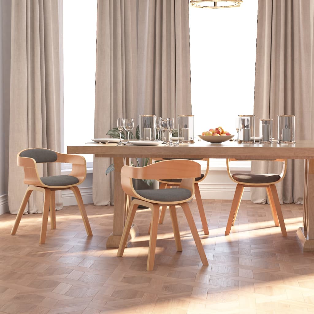 Set di 4 sedie per sala da pranzo, sedia da cucina, sedia da soggiorno,  sedie da pranzo, 4 pezzi, grigio scuro, legno curvato e tessuto