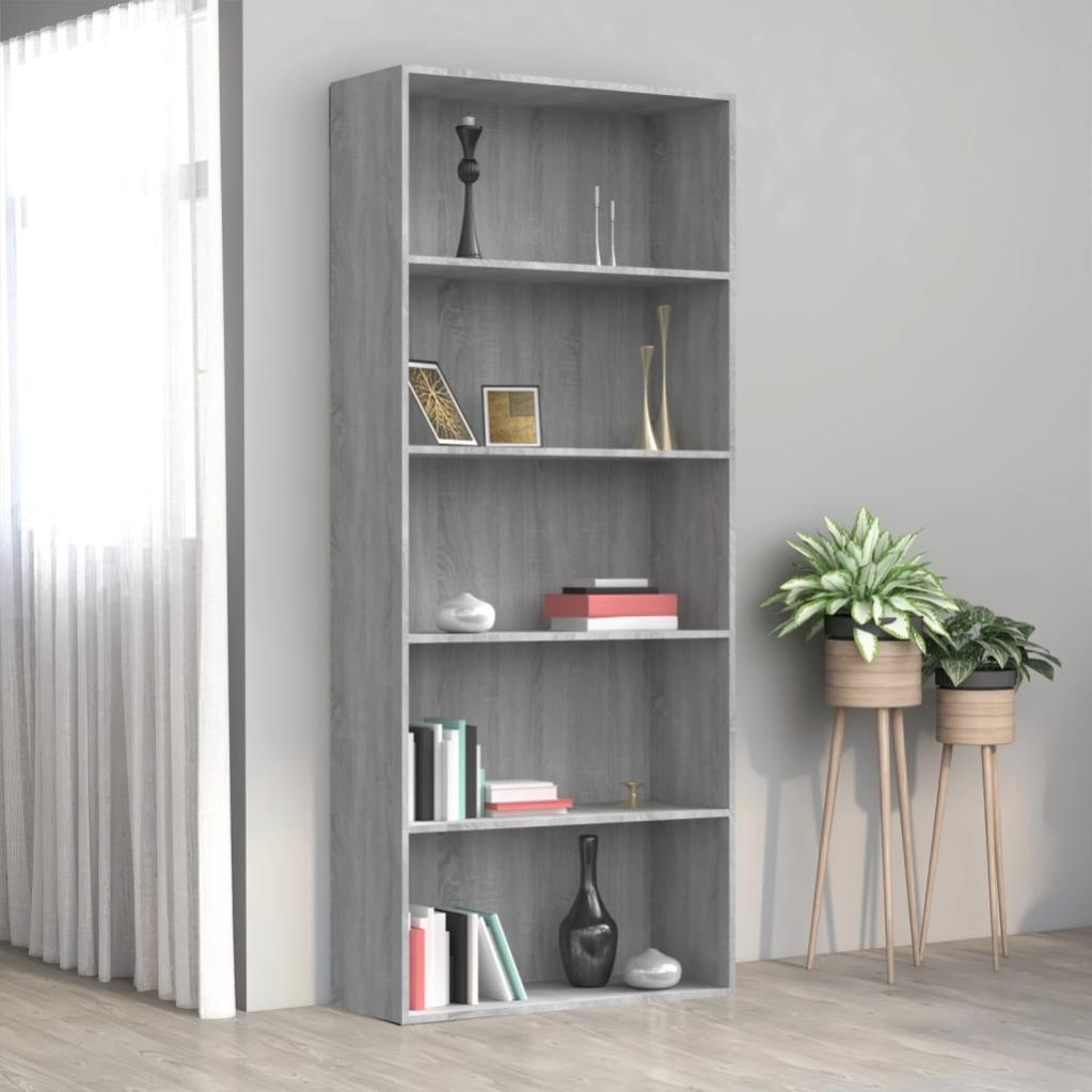 Bibliothèque D'angle 5 Niveaux Lvhecforhm - 90x48x169 Cm, Chêne Ouvert, étagère Autonome Pour Salon, Chambre, Bureau