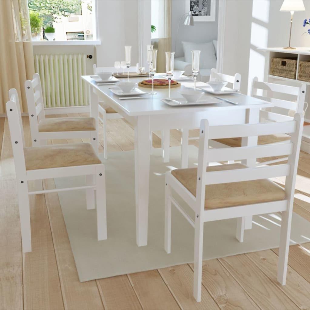 Set di 6 sedie da pranzo in legno massello bianco e velluto