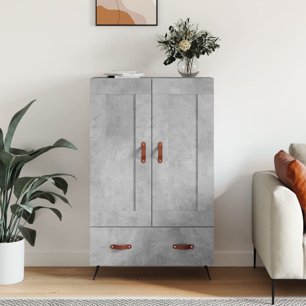 Credenza alta grigio cemento 69,5x31x115 cm in derivati del legno