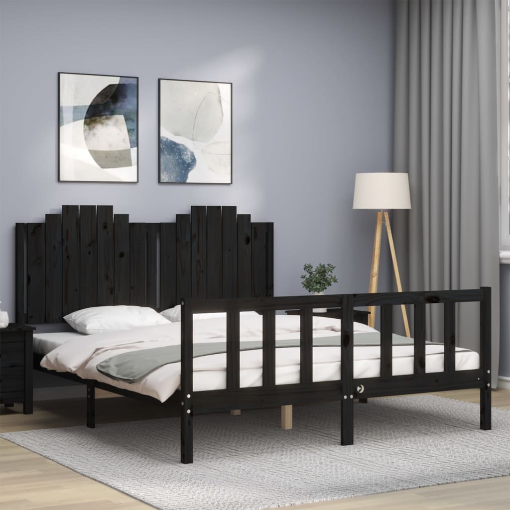 RAUGAJ Camas y accesorios-Marco de cama de madera maciza negra